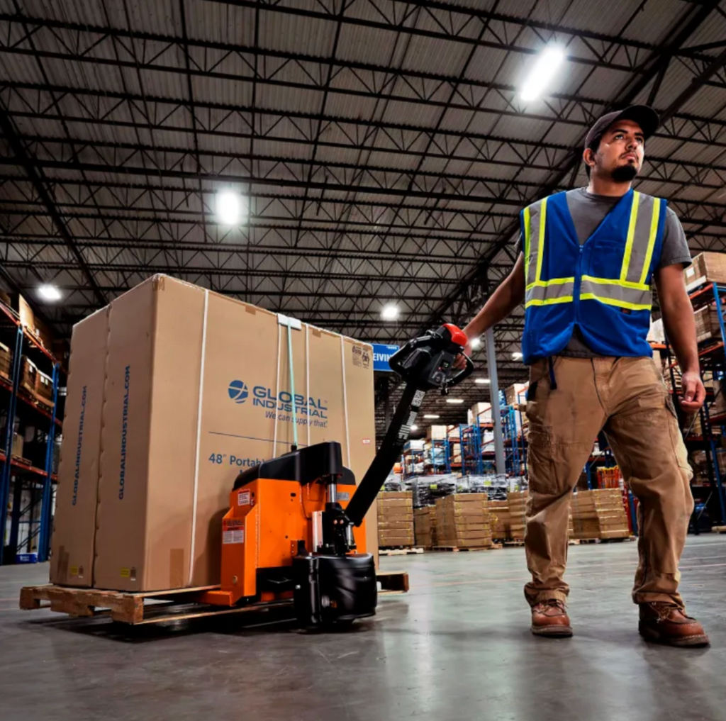 Model #: WQ988993  Global Industrial™ Self-Propelled Electric Pallet Jack, 3300 lb. Cap., 27"W x 45"L Forks