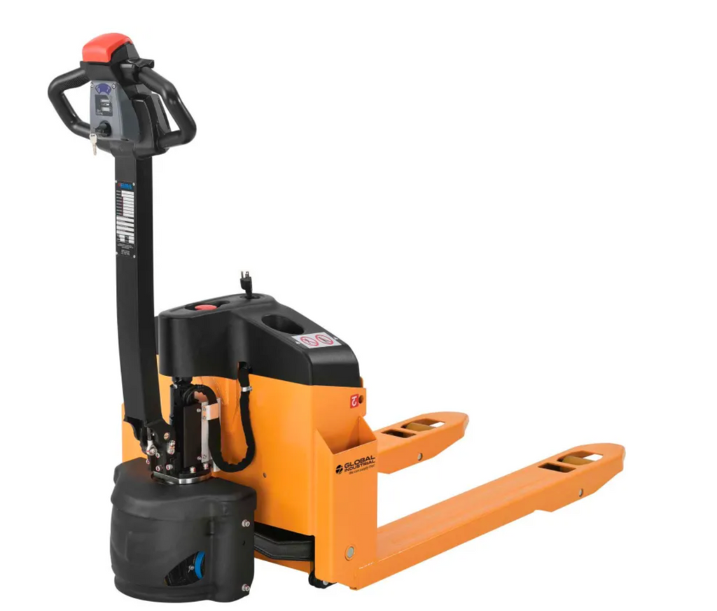 Model #: WQ988993  Global Industrial™ Self-Propelled Electric Pallet Jack, 3300 lb. Cap., 27"W x 45"L Forks