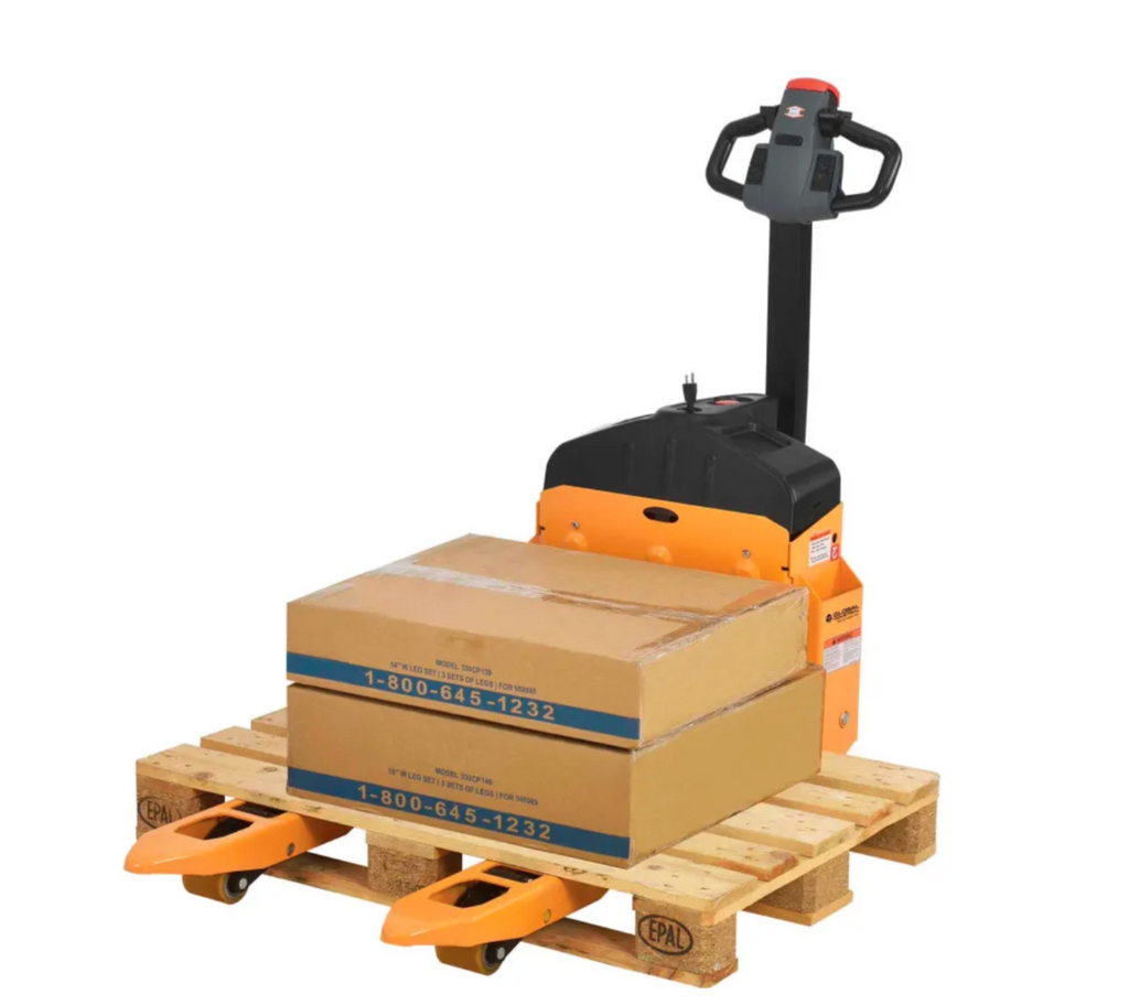 Model #: WQ988993  Global Industrial™ Self-Propelled Electric Pallet Jack, 3300 lb. Cap., 27"W x 45"L Forks