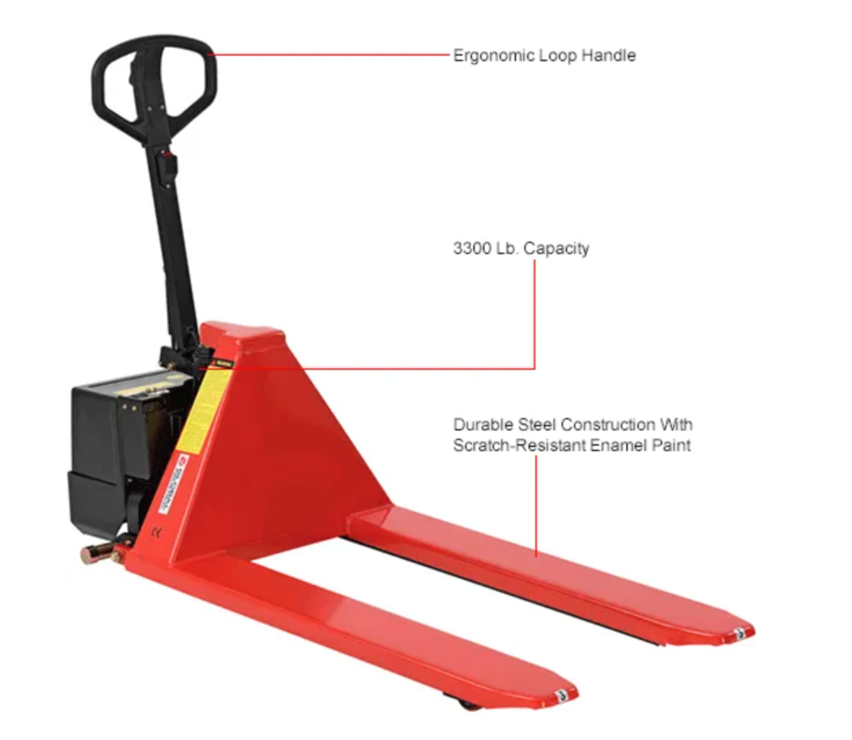 Global Industrial™ Battery Powered High-Lift Skid Truck, 3300 lb. Capacity, 21"W x 44"L Forks