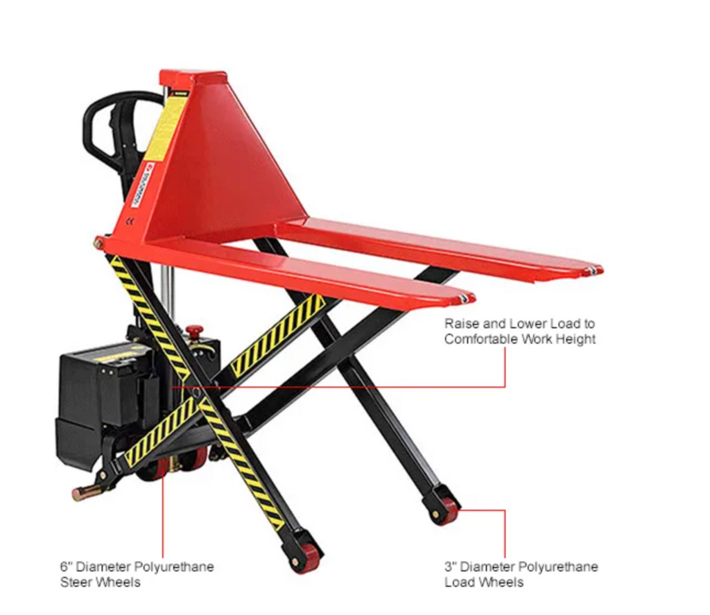 Global Industrial™ Battery Powered High-Lift Skid Truck, 3300 lb. Capacity, 21"W x 44"L Forks